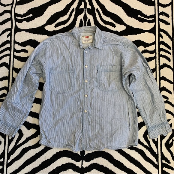 Vintage Levi’s Classic Workers Shirt Shacket Hickory Striped Rinse Button Up - Picture 5 of 12